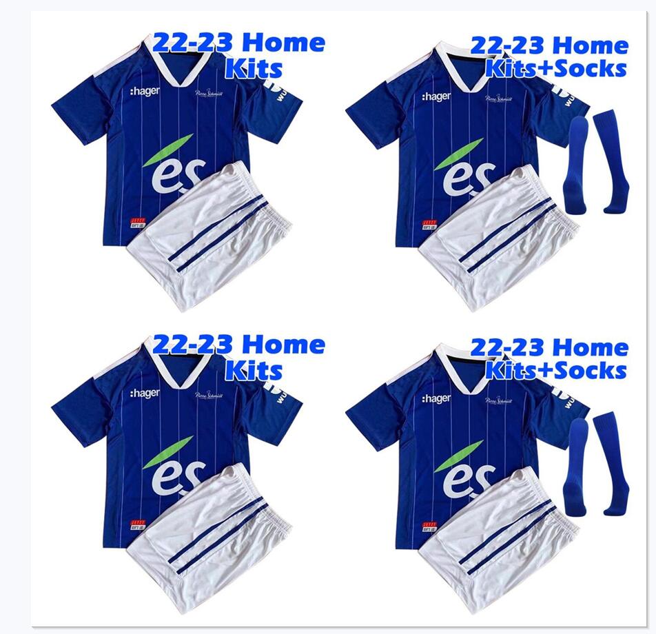 

adult kids kit 22 23 RC Strasbourg Alsace soccer jerseys home blue 2022 2023 AHOLOU THOMASSON LiEnard Diallo DJIKU AJORQUE Gameiro football shirts, Black