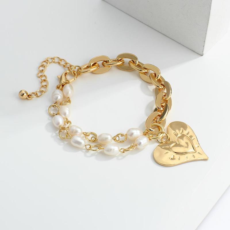 

Charm Bracelets Flashbuy Multilayer Pearl Chunky Thick Chain For Women Gold Color Metal Heart Pendant Bracelet Valentine's Day GiftCharm