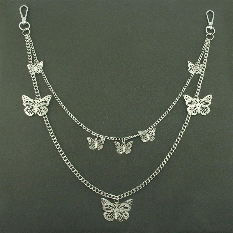 

Belts Metal Pants Waist Chain For Women Butterfly Biker Wallet Punk Trousers Key, Black