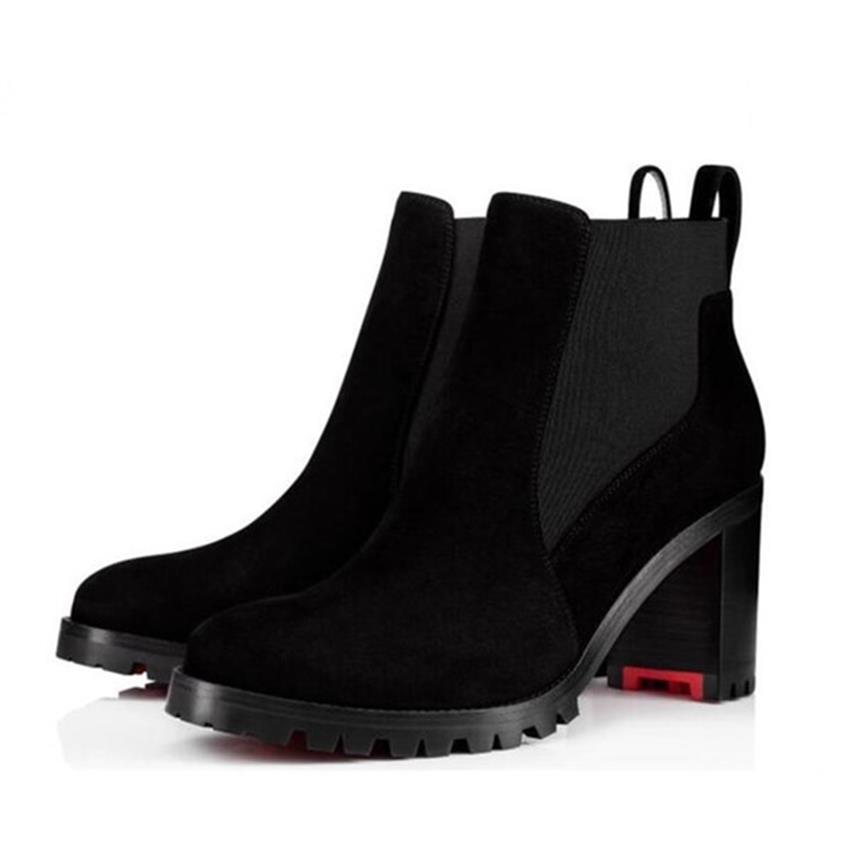 Luxury Fashion Red Bottoms Boots Women Chunky Heels Lug Sole Marchacroche Ankle Boots Party Wedding Autumn Winter Ladies Booties E2875