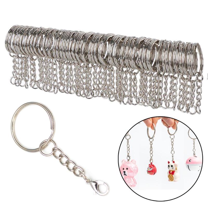 

Keychains 50pcs/100pcs Polished Silver DIY Key Rings Chains With Link Chain Holder Lobster Clasp 25mm