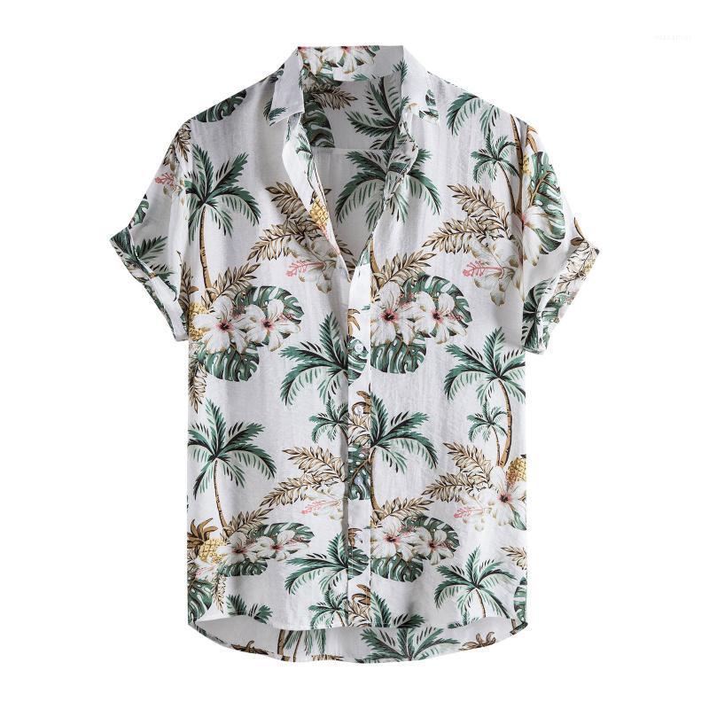 

Men' Casual Shirts Hawaiian White Shirt Summer Printed Pockets Short Sleeve Top Blouse Beach Button-down Men Clothing Camisas
