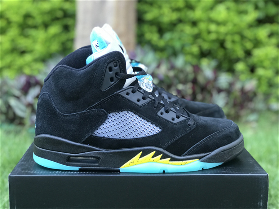 

Aqua 5 5s Basketball Shoes Authentic Black/Aquatone-Taxi DD0587-047 men trainers 2022 release With Original Box, #1
