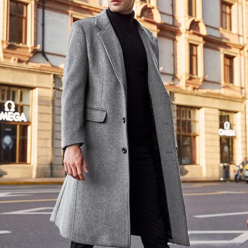 

Men' Wool & Blends Mens Coat Solid Color Long Sleeve Fleece Men Overcoat Streetwear Fashion Trench Outerwear Woolen Jackets Kend22, Black