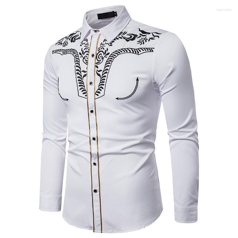 

Men' Dress Shirts High Grade Golden Striped Pattern Embroidery Long-sleeved Shirt 2022 Autumn Tooling Jacket Male Korean Trend ShirtMen' E, Black