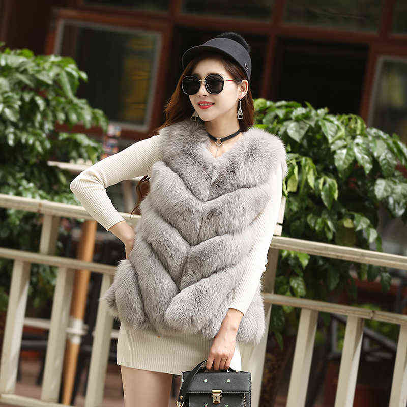 

2017 new fox fur coat with a long hair vest in the J220719, Pink