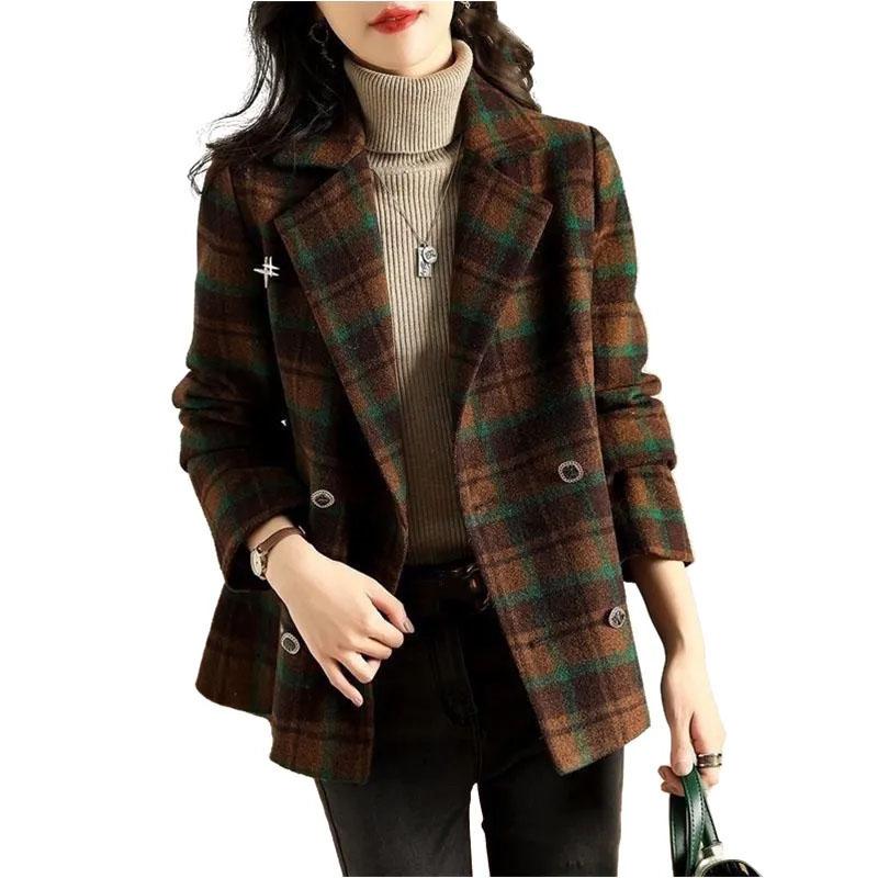 

Women's Suits & Blazers Autumn Winter Plaid Woolen Blazer Women Korean Fashion Loose Thickened Work Office Ladies Suit Coat Casual Jackets W