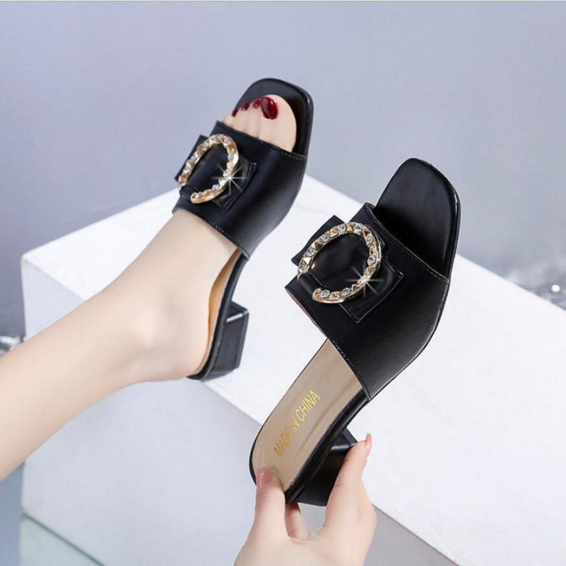 Dress Shoes Woman Summer High Heels Slippers Classic Fashion Rhinestone Fang With Sandals Female Flip Flops Women SandalsDress
