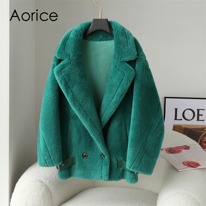 

Aorice Fashion Women Real Wool Fur Over Size Thick Jacket Warm Coat CT142, Camel