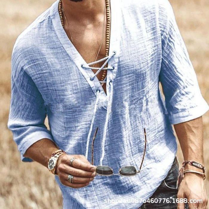 

Men' Casual Shirts Mens Shirt Spring Summer Short Sleeve Cotton Linen Men Loose Collar Button Silk Chemise Homme Dress, White