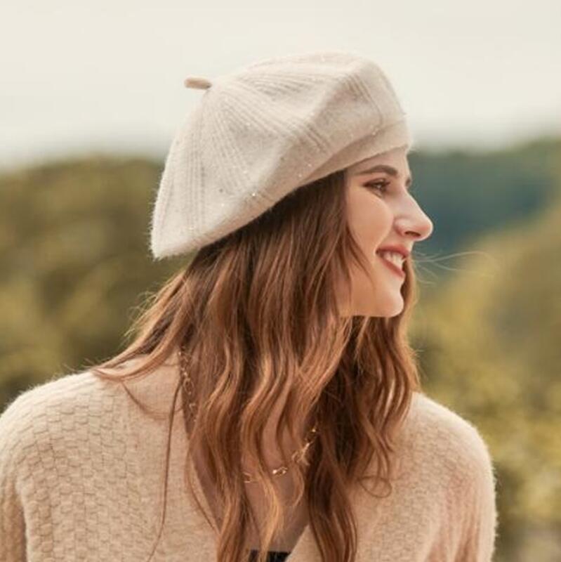 

Wide Brim Hats Beret Women's Autumn And Winter Woolen Plus Velvet Knitted Wholesale Solid Color Ladies, Color-5