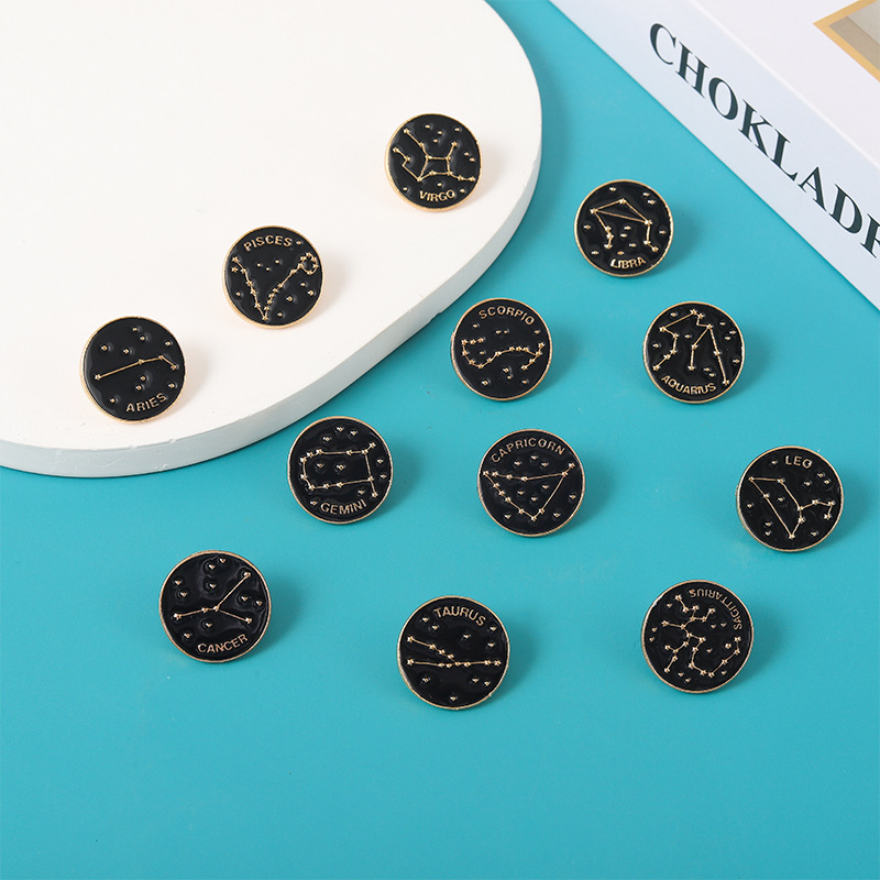 

Cartoon Black Round Badge Constellation Symbol Meaning Brooches Enamel Pins Funny FashionJewelry Lapel Backpack Feastival Gift for Women Men Anime Factory, Mixed colors