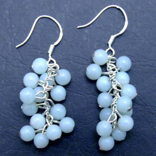 

4mm Round Natural Blue jade Earring for Women Grape Stone Dangle Earring 2"
