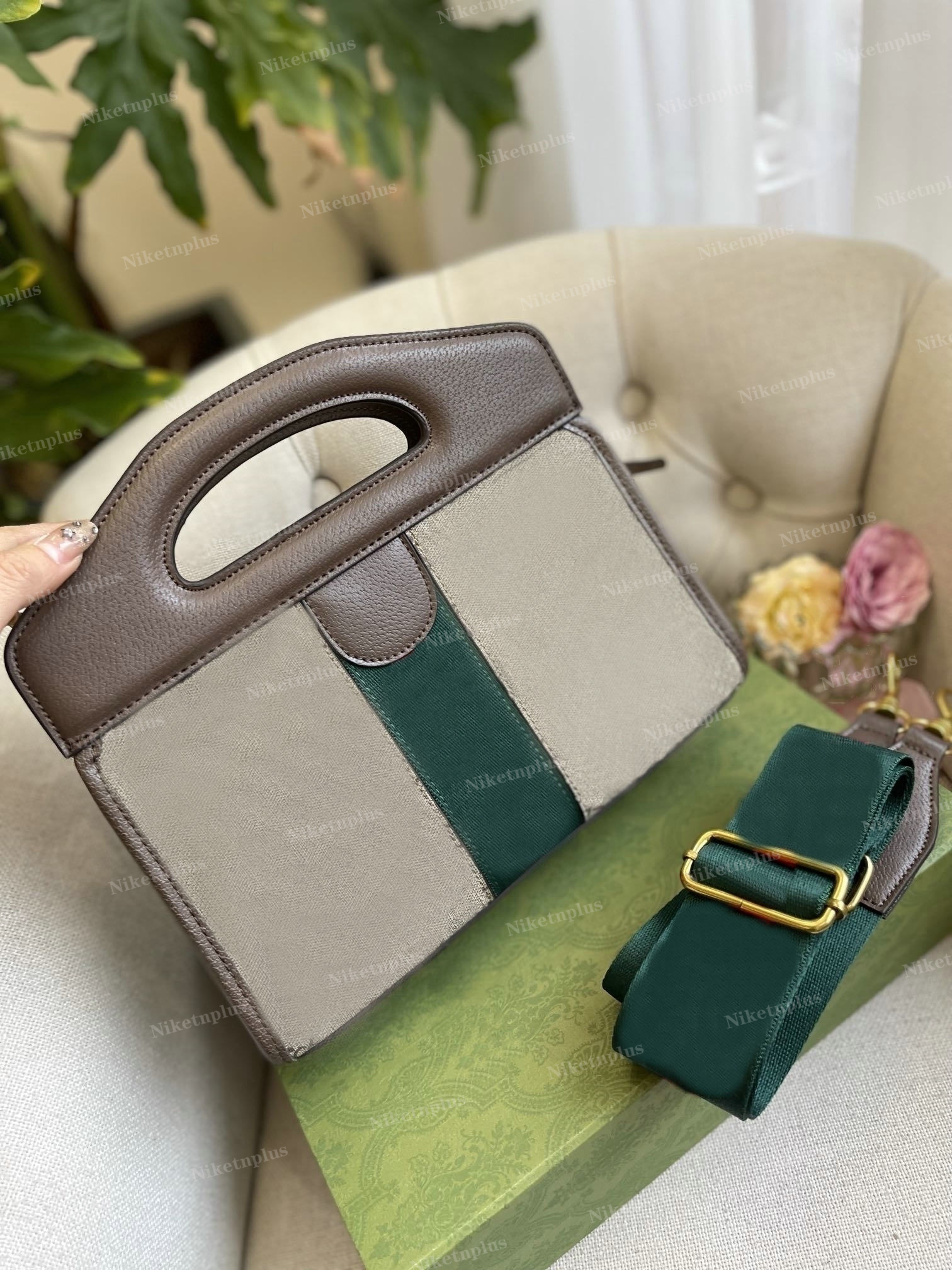 

Designer Women Ophidia Tote Green Red Web Handle Bag With Chain Luxury double Straps Classic Shoulder Bag 693724, #1