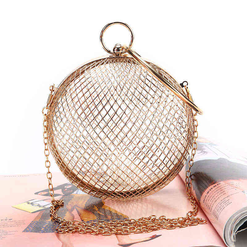 

Gold Metal Clutch Bag 2022 Luxury Handbags Women Bags Designer Round Mini Hollow Purse Ladies Hand Bag Prom Chain Crossbody Bags T220727