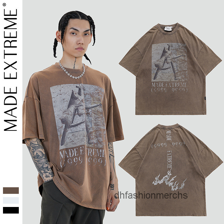 

designer t shirt Madeextreme street brand new washing water make old short sleeve high street mens tshirts summer clothes, White
