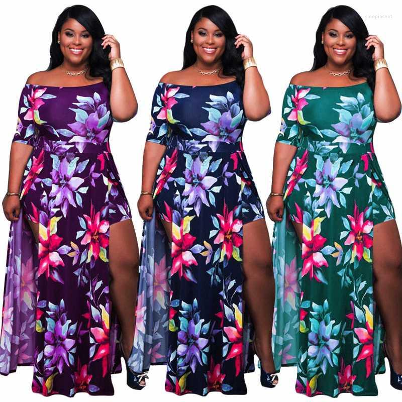 Robes de grande taille taille haute épaules dénudées Maxi élégance Sexy 5xxl shorts robe florale femmes été en gros DropPlus