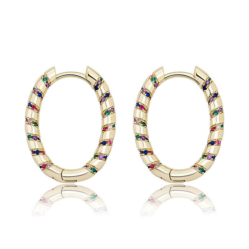 

Hoop & Huggie 1 Pair Hip Hop Colorful CZ Stone Paved Bling Out Solid Oval Circle Earrings For Men Women Unisex Fashion Jewelry