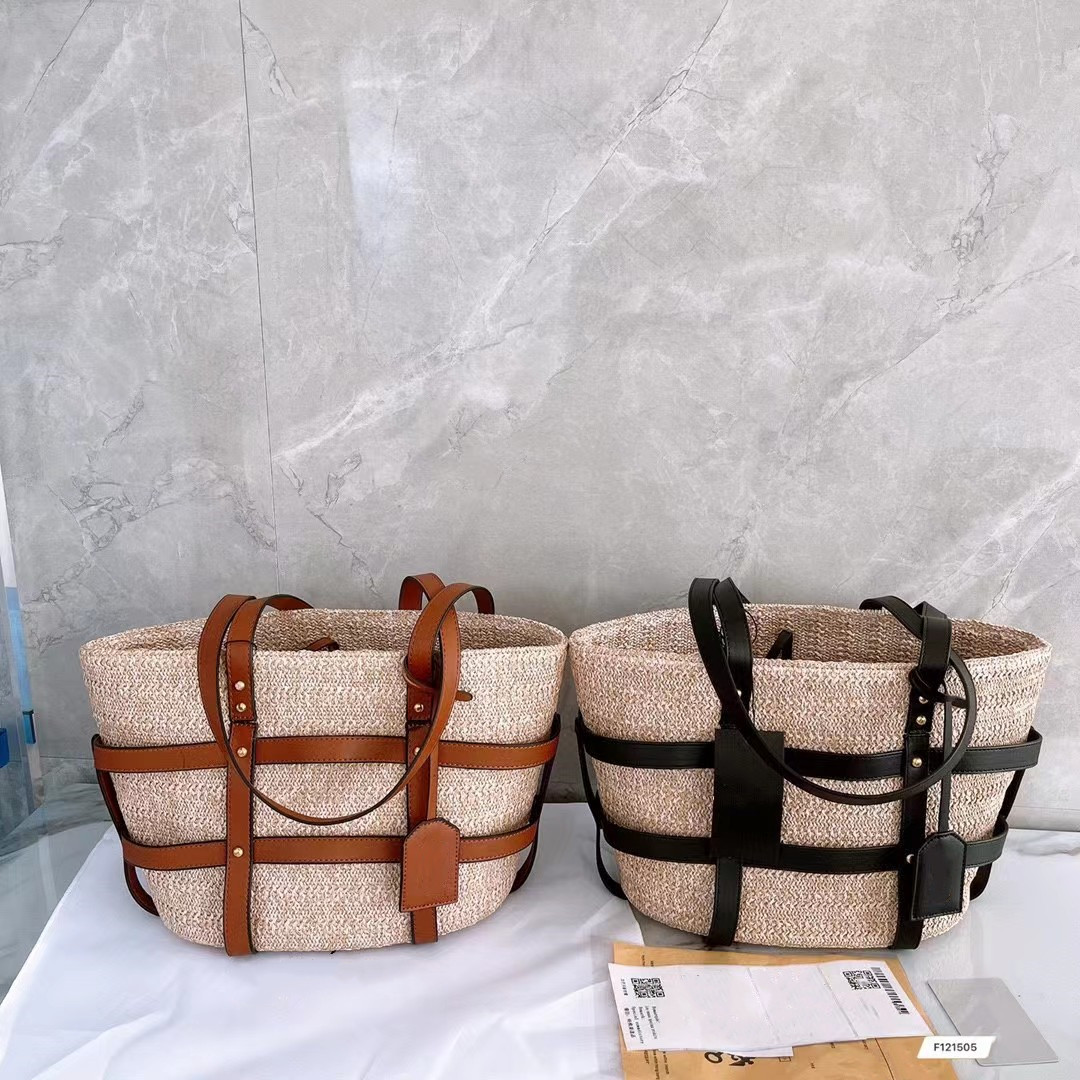 

Shopping bags straw tote shoulder bag 27CM unisex bag, Black