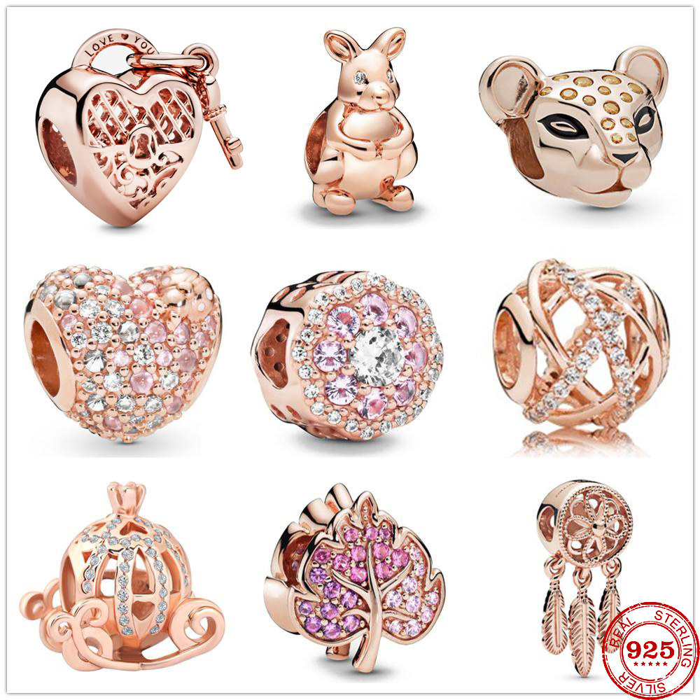

925 Sterling Silver Dangle Charm Dreamcatcher Pendant Charms Rose Gold Bead Fit Pandora Charms Bracelet DIY Jewelry Accessories