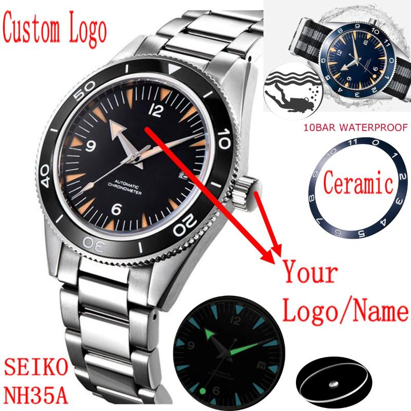 

Wristwatches Custom Logo Ceramic Bezel 100 Waterproof Luxury Watch Men 41mm Sapphire Mechanical Clock Diver NH35 Automatic Wristwatc, A black dial nylon