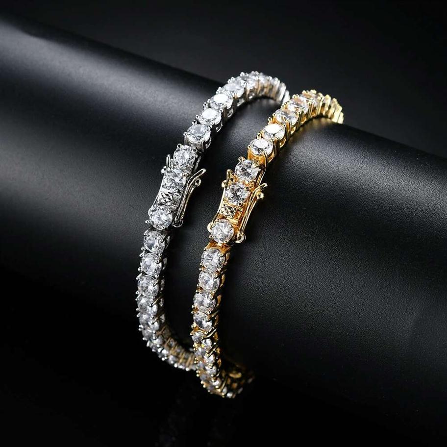 Bracelets de chaîne de diamants de tennis hip hop pour hommes Bracelet zircons en cuivre de luxe 7 pouces 8 pouces chaînes en argent doré Jewe268