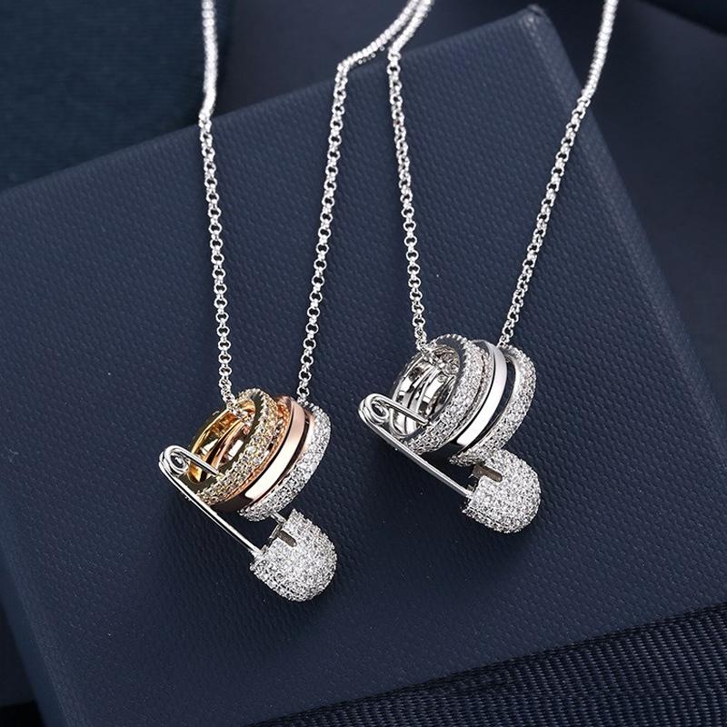 

Pendant Necklaces High Quality CZ Zircon Circle Tricolor Curved Needle Sterling Silver Chain Necklace For Women Fashion JewelryPendant