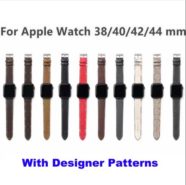 

Designer smart watch Straps For apple watch band Series 1 2 3 4 5 6 38mm 40mm 42mm 44mm PU leather SmartWatches Strap Replacement With design pattern Adapter Connector