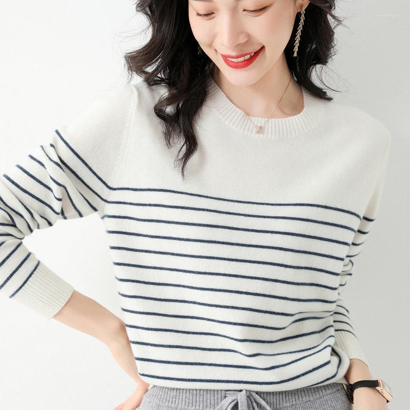 

Women's Sweaters High Quality Spring Autumn Women's Knitted Striped Sweater Cashmere O Neck Loose PulloverWomen's Jemi22, Zibai