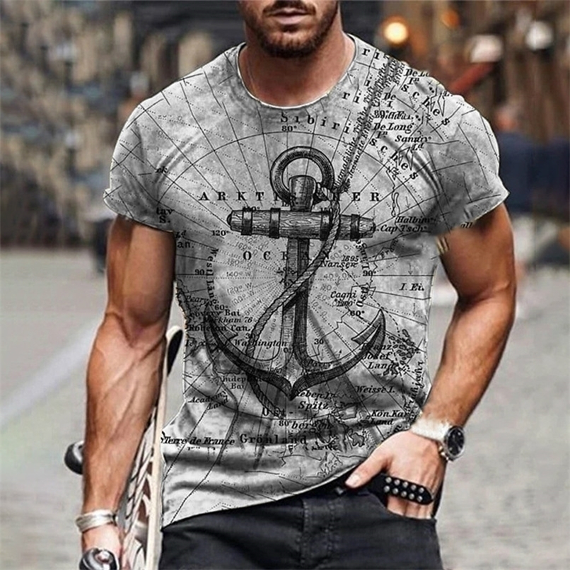 

3D Men Clothing Summer Casual Short Sleeve Vintage Shirt Streetwear Ship Anchor Printed ee shirts For Male Tops 220616, Tzz00031st
