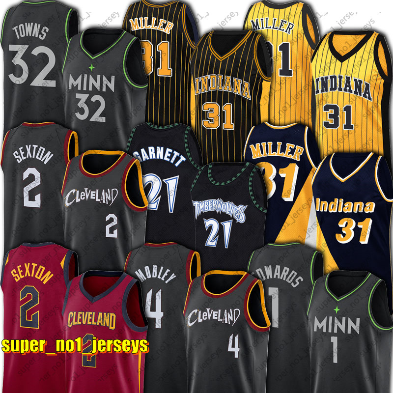 

Kevin Garnett Reggie Miller Throwback Jersey Hakeem Olajuwon Evan Mobley Collin Sexton Karl Anthony Towns Edwards Jerseys Clevelands Cavalier Rocket Timberwolve, Choose blue number