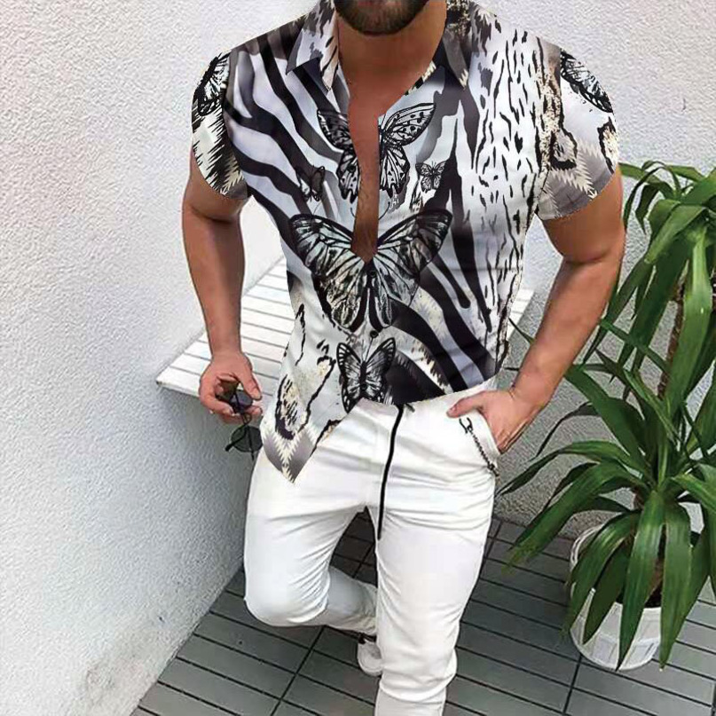 

Mens Summer Hawaiian Fashion Trend 3D Gradient Casual Slim Short Sleeve Shirts Luxury Cardigan Street Hip Hop 220614, Photo color