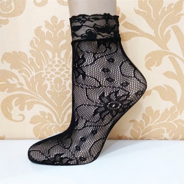 

Women's Black Lace Fishnet Ankle Socks Ruffle Frilly Stretch Sheer Hollow Out Dress Socks for Women