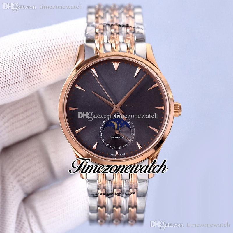 

Master Ultra Thin Q1368471 Moon Phase Automatic Mens Watch Tow Tone Rose Gold Gray Dial Silver Stick Markers Stainless Steel Bracelet Timezonewatch Y10f6, Original box