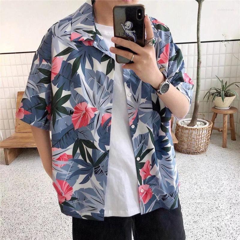 

Men' Casual Shirts Summer Beach Men Shirt Mens Fashion Stand Collar Strip Print Short Sleeve Top Blusas Hawaiian For MaleMen' Eldd22, Blue