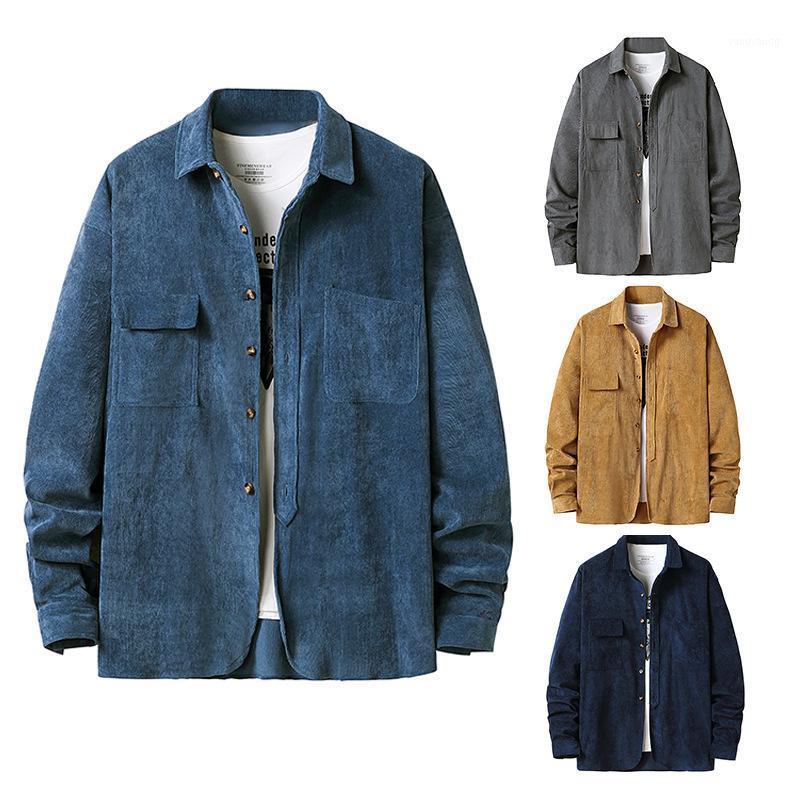 

Men's Shirt Coat Corduroy Lapel Autumn/winter Long-sleeved Mens Long Sleeve Solid Color, Black