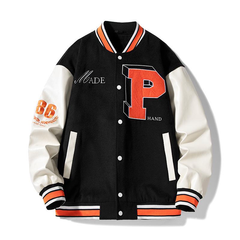 

Men's Jackets College Baseball Varsity Jacket Men Street Spring Autumn Letter Embroidery Bomber Coat Couple Patchwork Casual Loose MenMen's, As picture11
