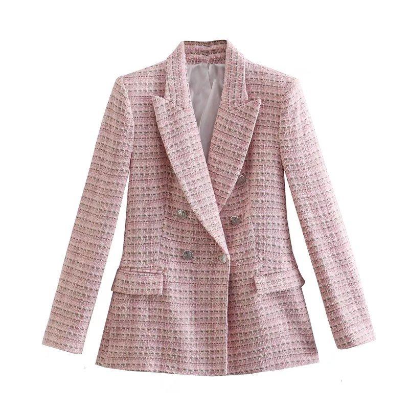 

Women's Suits & Blazers Pink Tweed Women Solid Double Breasted Blazer Coat Long Sleeve Pockets Outerwear Female Spring Loose Tops Outfit, Mint green 1562