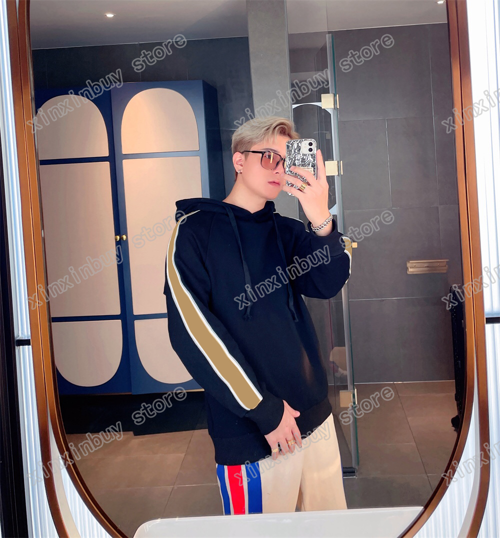 

xinxinbuy Men designer Sweatshirts Hoodies Silver reflective strip Letter webbing print cotton Sportswear Belt women black white green M-2XL