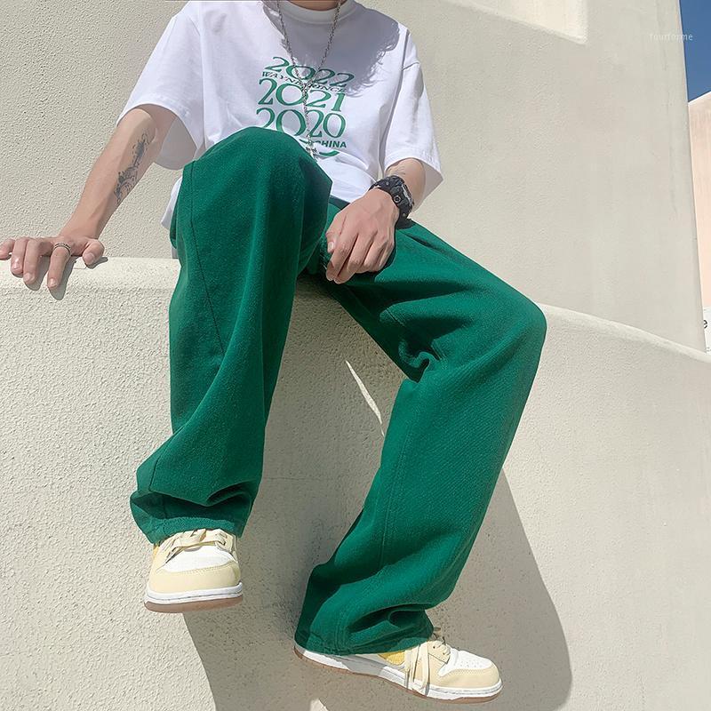 

Men's Jeans 4 Colors Baggy Men Fashion Casual Wide Leg Streetwear Loose Hip Hop Straight Denim Pants Mens Trousers -2XL, Green
