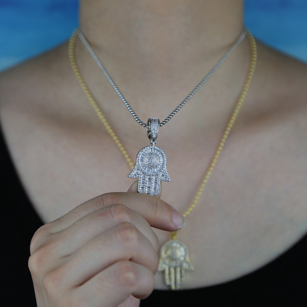 

Eyes of the angel Fatima choker Necklace bead Chain Hip Hop Full Iced Out Cubic Zirconia Gold Sliver color Crystal Choker Jewelry