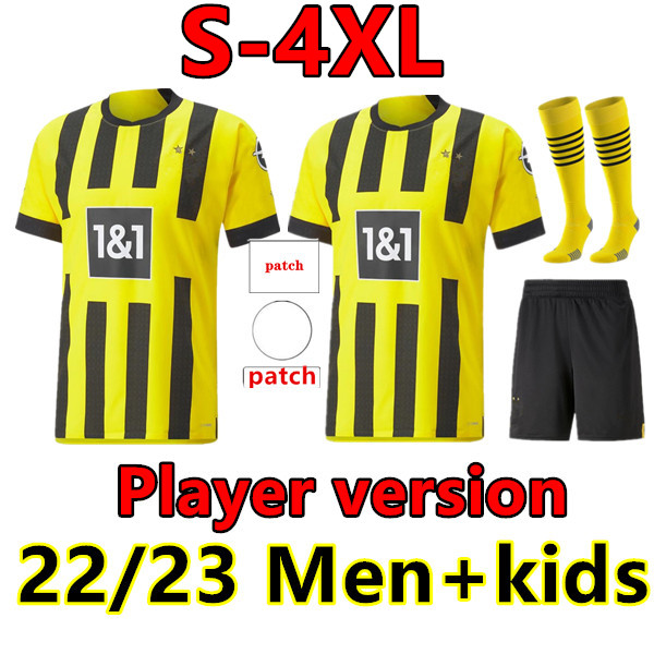 

Size:S-4XL Fans+player version HAALAND soccer jersey 22 23 football shirt REUS NEONGELB BELLINGHAM DORTMUND HUMMELS BRANDT men + kids kit maillot de foot 2022 2023 tops, 22/23 home player