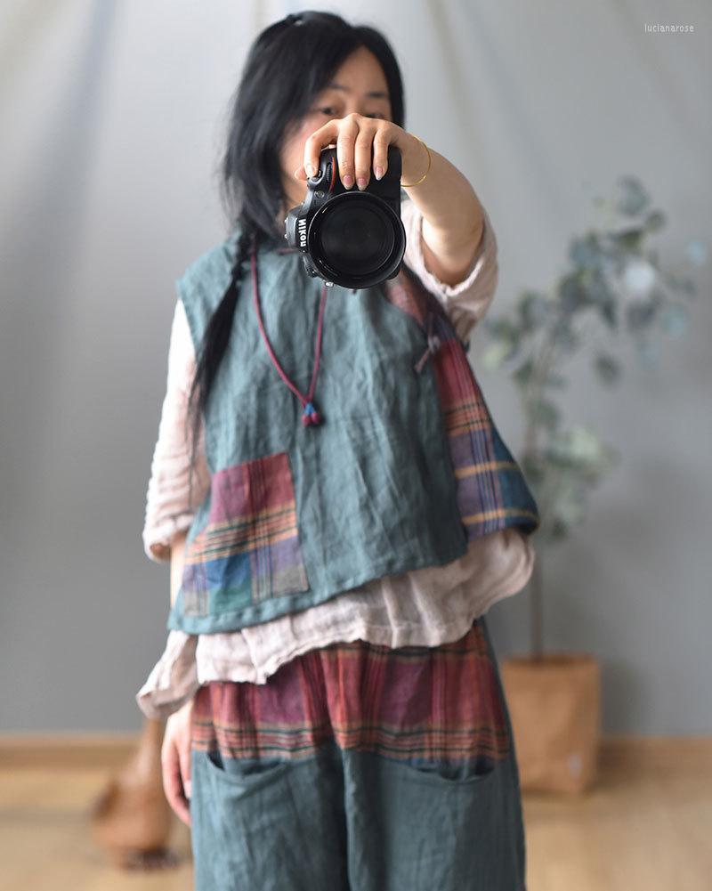 

Women's Vests Women Loose Patchwork Linen Vest Ladies Spring Summer Spliced Retro Sleeveless Tops Female 2022 Luci22, Gray