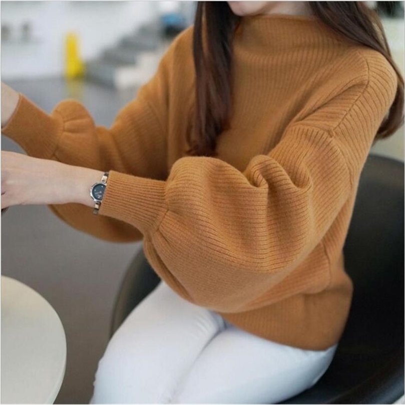 

Women's Coarse Wool Sweater Warm Spring Autumn Winter Casual Sleeved Pullover 201203, Khaki