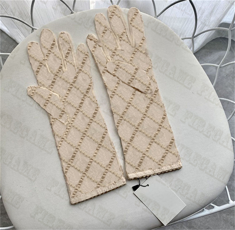 

Double Letters Embroidered Gloves Summer Fashion Lace Tulle Mittens Womens Charming Driving Party Glove Black Beige Bride Fingers Mitten 2, Free