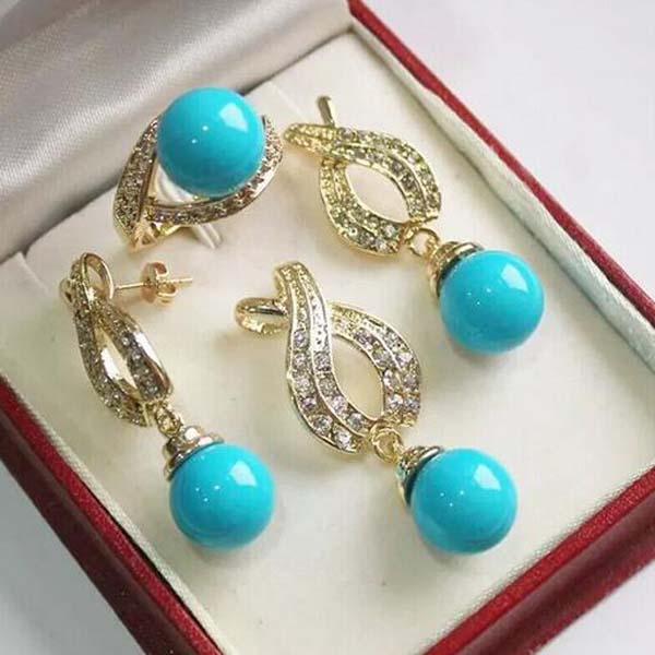 

18K Gold Plated blue Shell Pearl Necklace Jewelry Set, Light blue