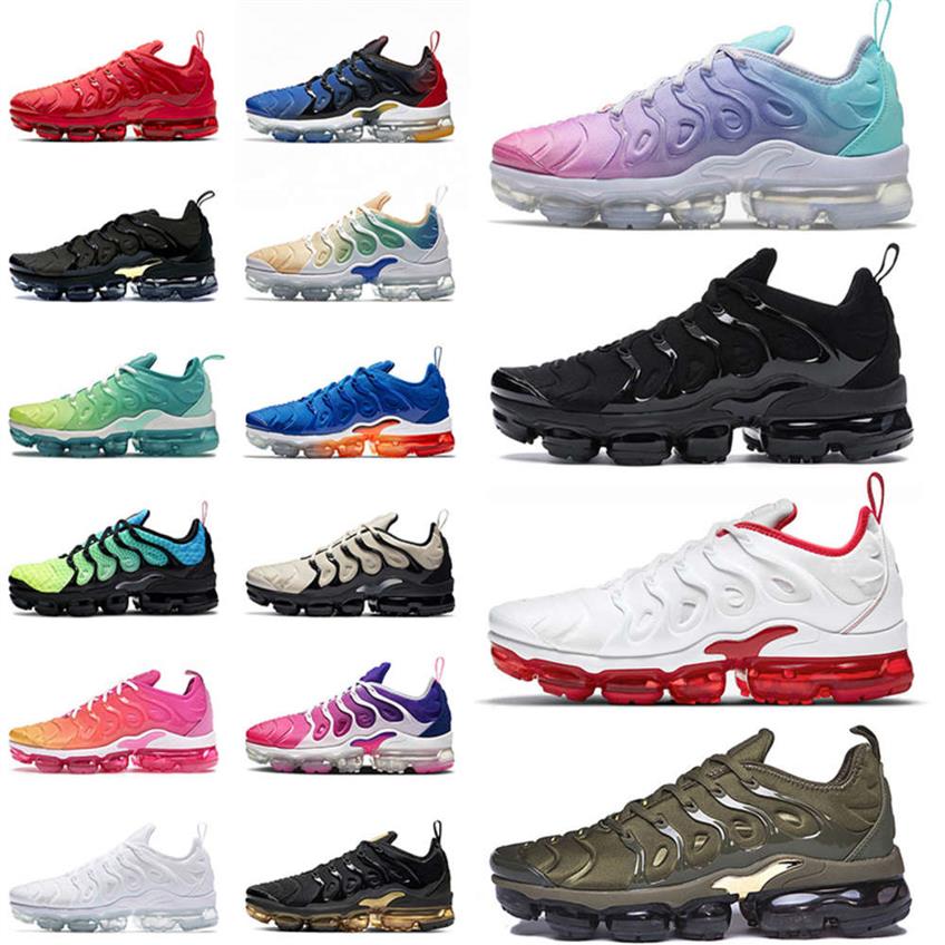 

2021 SIZE 13 Vapurmax Plus Tn Mens Women Running Shoes Pastel Triple Black Cargo Khaki Metallic Gold Tns Trainers Athletic Sneaker289o, D2 triple black 36-47