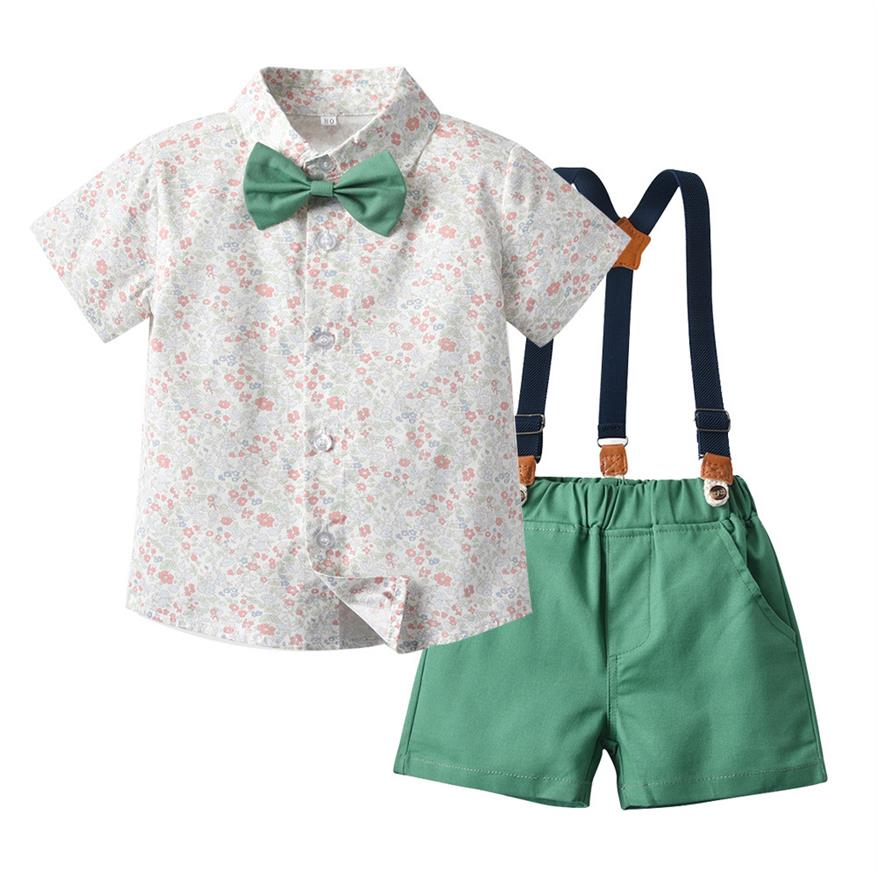 

1-6 Years Flower Outfits Toddler Kids Boys Clothing 2021 Summer Children Short Set Printed Shirt Green Pants 2 PCS Suit X0509319l, Shirt shorts