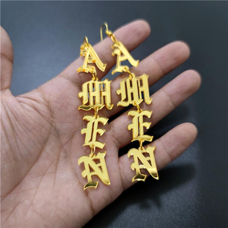

Dangle & Chandelier KUGUYS 9cm Long Earrings For Women Black White Gold Silver Color Letter Vintage Acrylic Jewelry Accessories