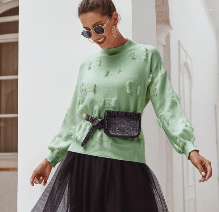 

Women' Sweaters Kenancy Candy Color Women Causal Sweater Round Collar Long Lantern Sleeves Female Tops Slim Fit Knitted Tassel Pullover Jum, Khaki